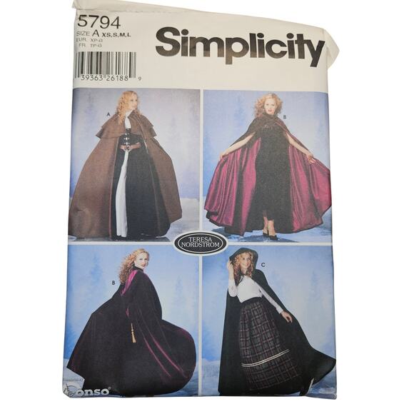 Simplicity #5794 Long Cape with Hood Sewing Pattern UNCUT AND FACTORY FOLDED - Picture 1 of 3